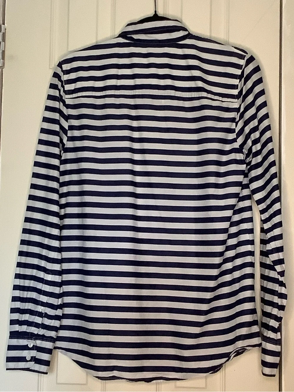 J. Crew Boy Navy White Striped Button-Down Women’s Shirt Sz 10 Academia Preppy